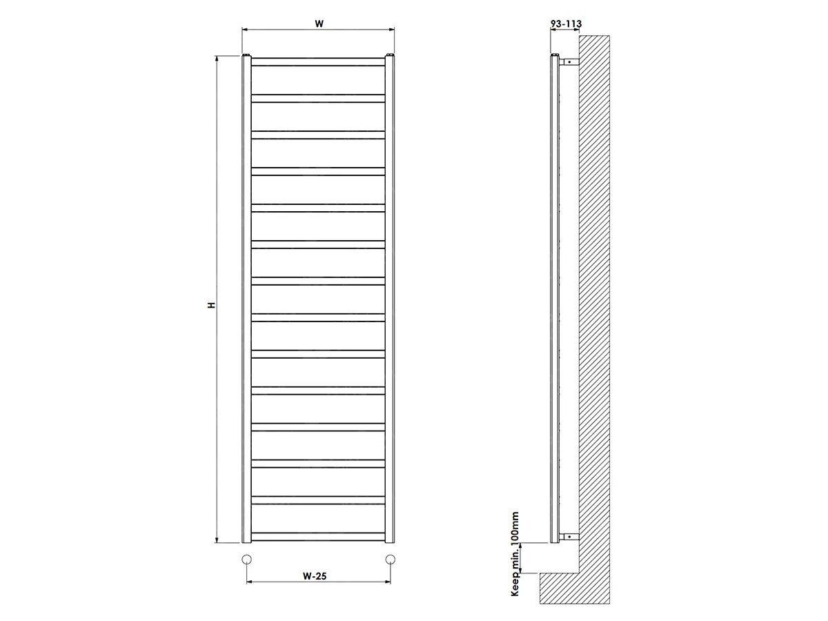 Uscător de prosoape de design CARISA, colecția BURTON, 1240x480 mm, NEGRU