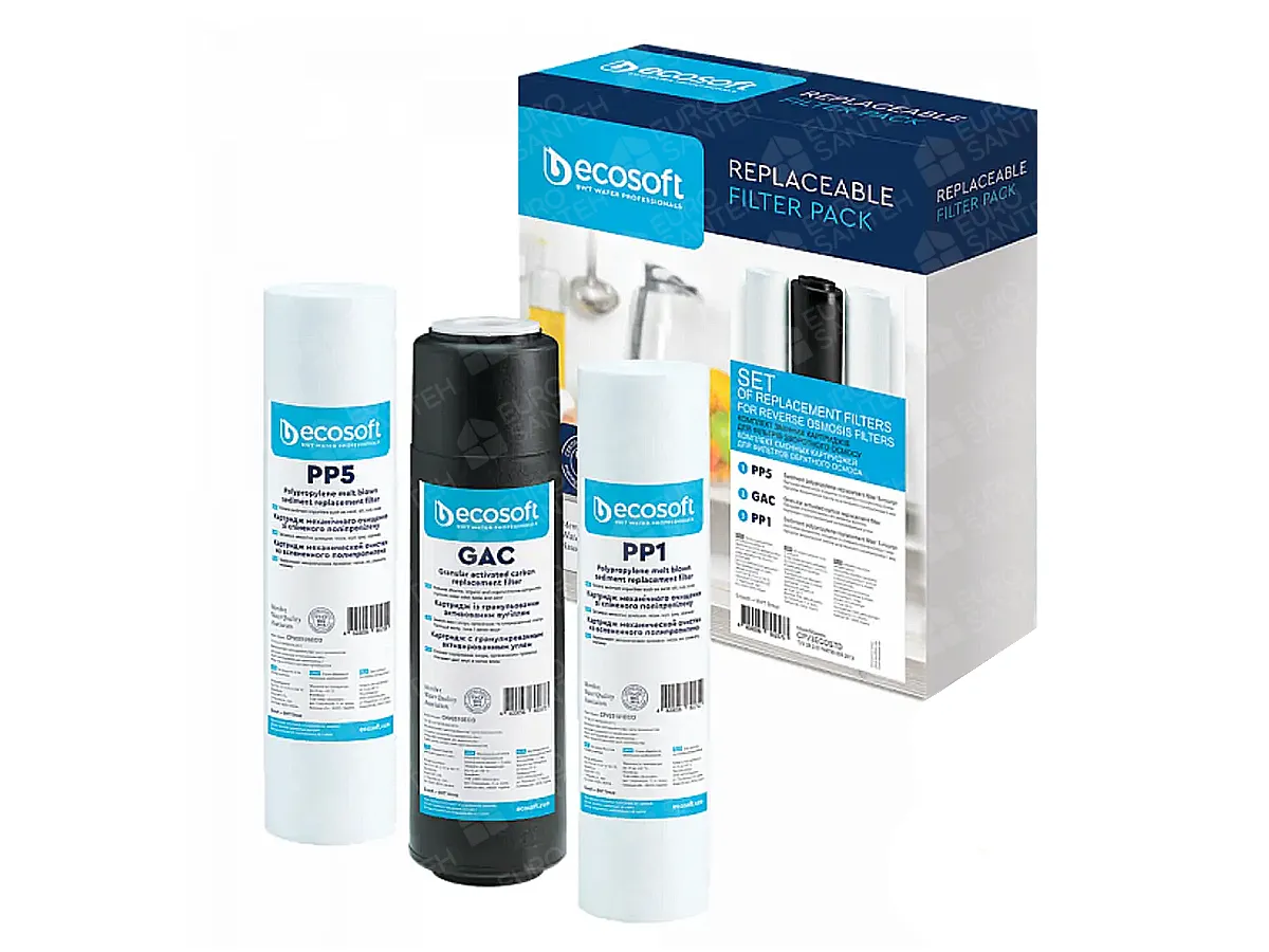 Set de cartuse prefiltrare pentru sistem cu osmoza inversa ECOSOFT (1-2-3) (CPV3ECOEXP) în cutie