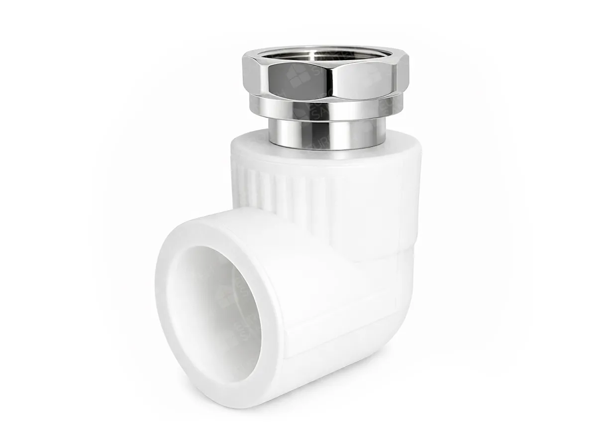 Polypropylene elbow (PPR) p/m with union F 25x3/4, front view