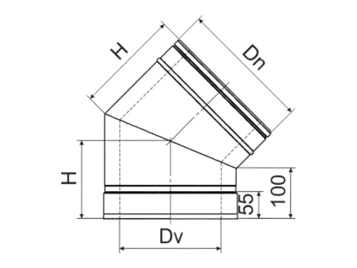 Unghi 45° izolat pentru cos de fum CORAX Ø 100-180 mm (inox 430/304)