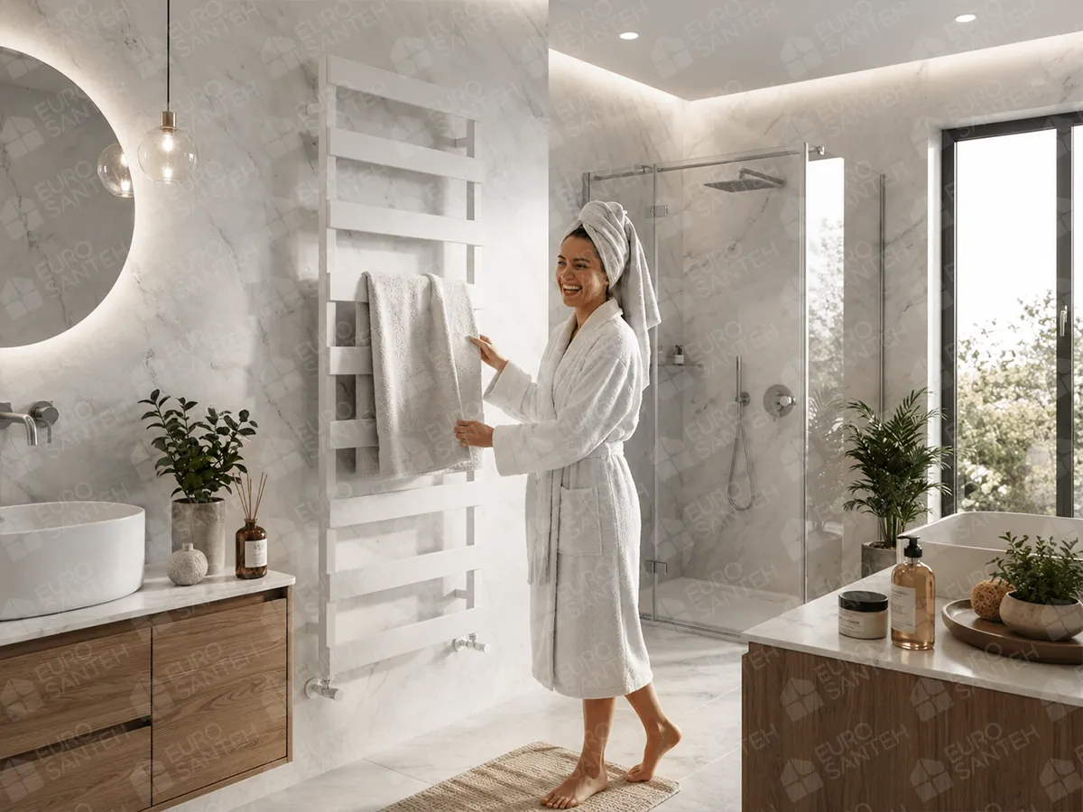Uscător de prosoape de design CARISA, colecția NINOVA BATH, 810x480 mm, ALB