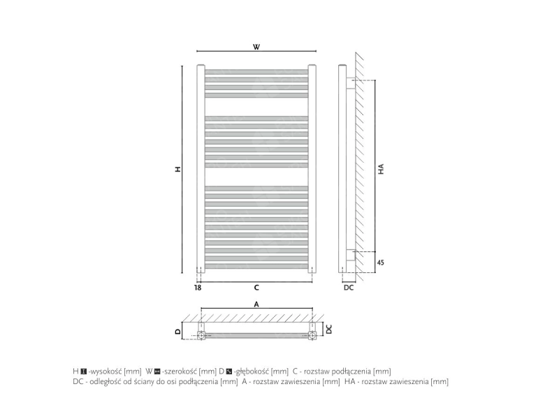 Towel dryer/bathroom radiator design GORGIEL RECTA ARE 140/45