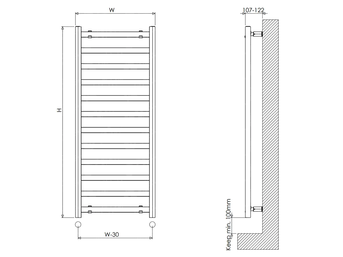 Uscător de prosoape de design CARISA, colecția LARA L, 1200x485 mm, ALB