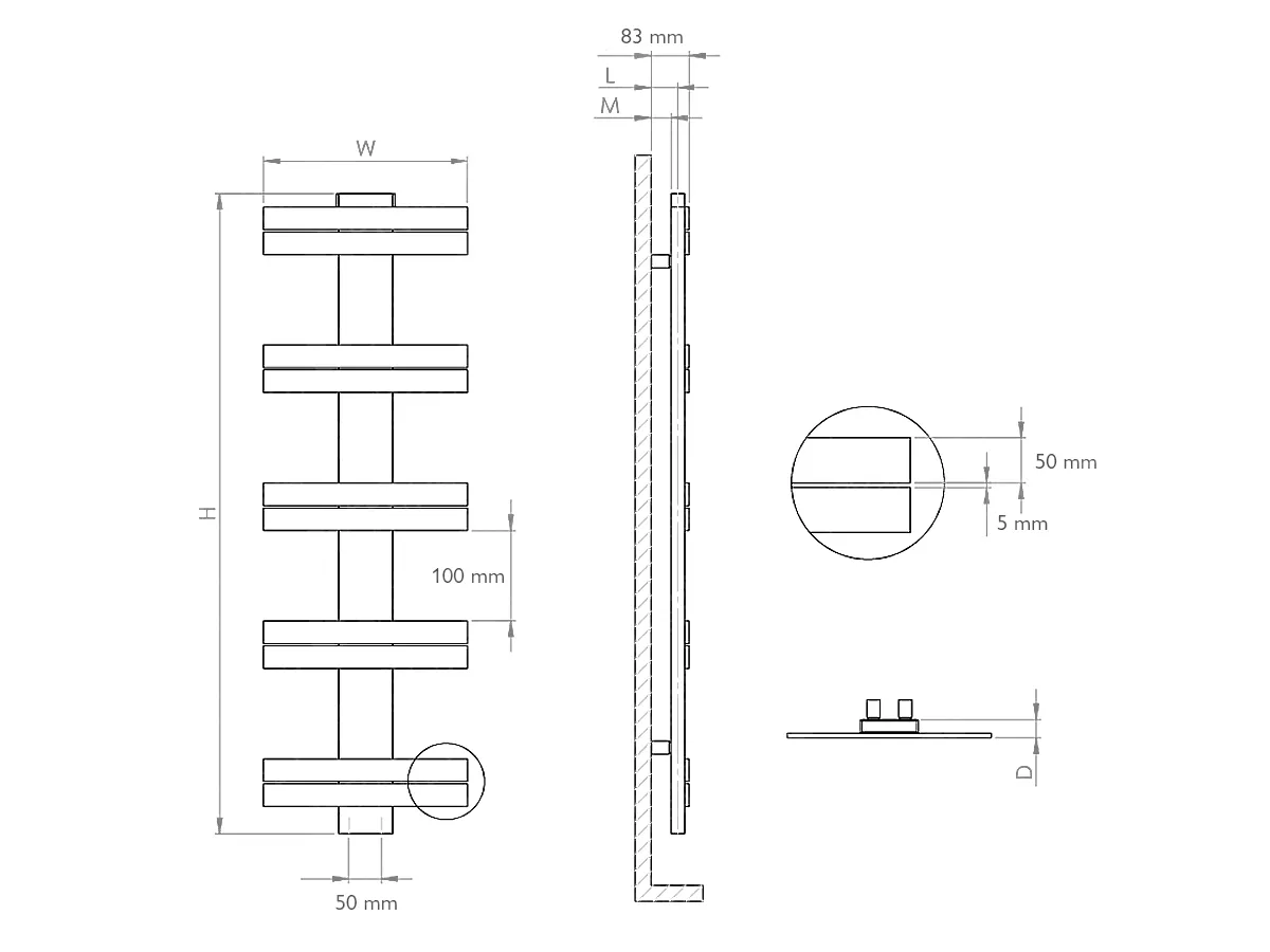 Dimensiunile uscătorului de prosoape decorativ LOJIMAX LINEA