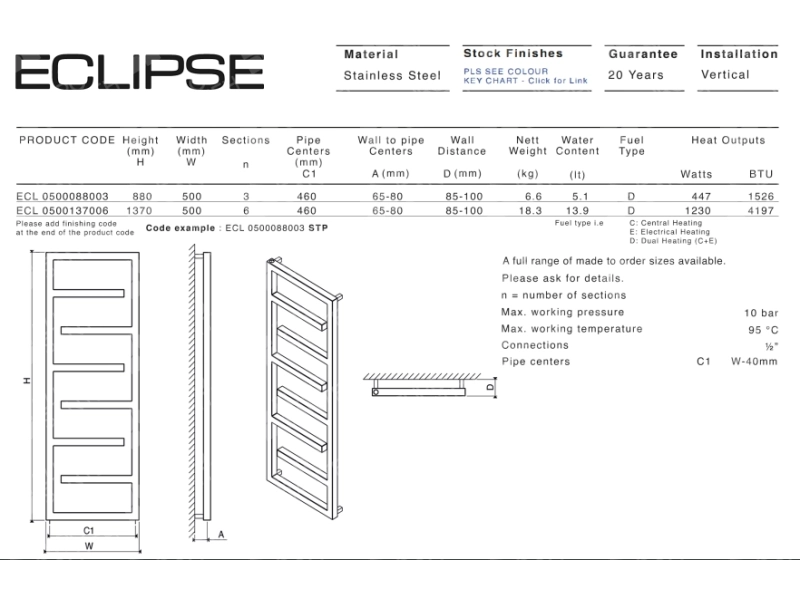 Дизайнерский полотенцесушитель из нержавейки Carisa ECLIPSE