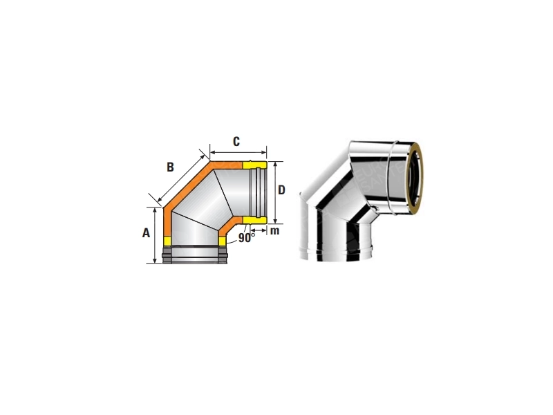 Угол дымоходный утепленный 90° SOLINOX d.130-180 (inox 304/304)