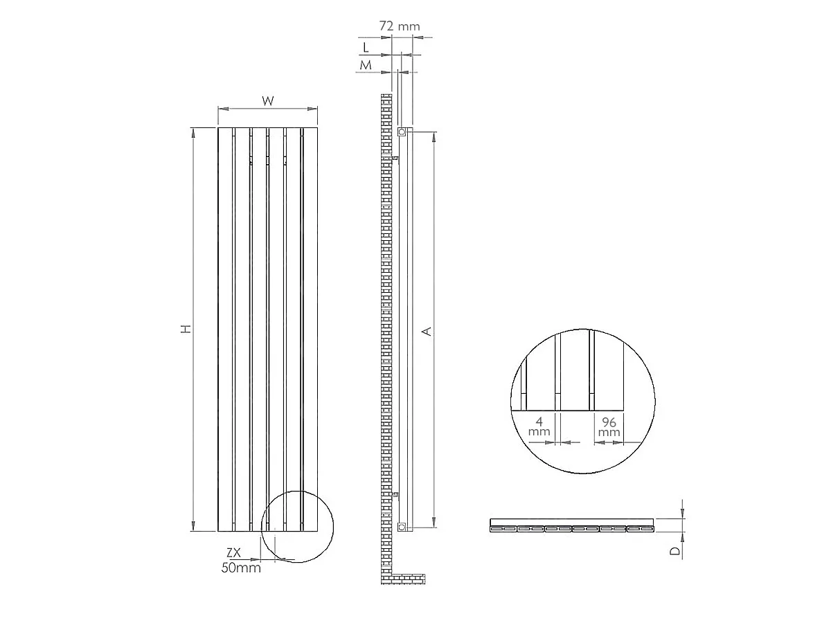 Dimensions of the LOJIMAX DIAMOND designer radiator