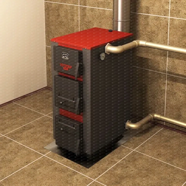 Standard installation of a solid fuel boiler with manual loading (without hopper) with up to 10 kW