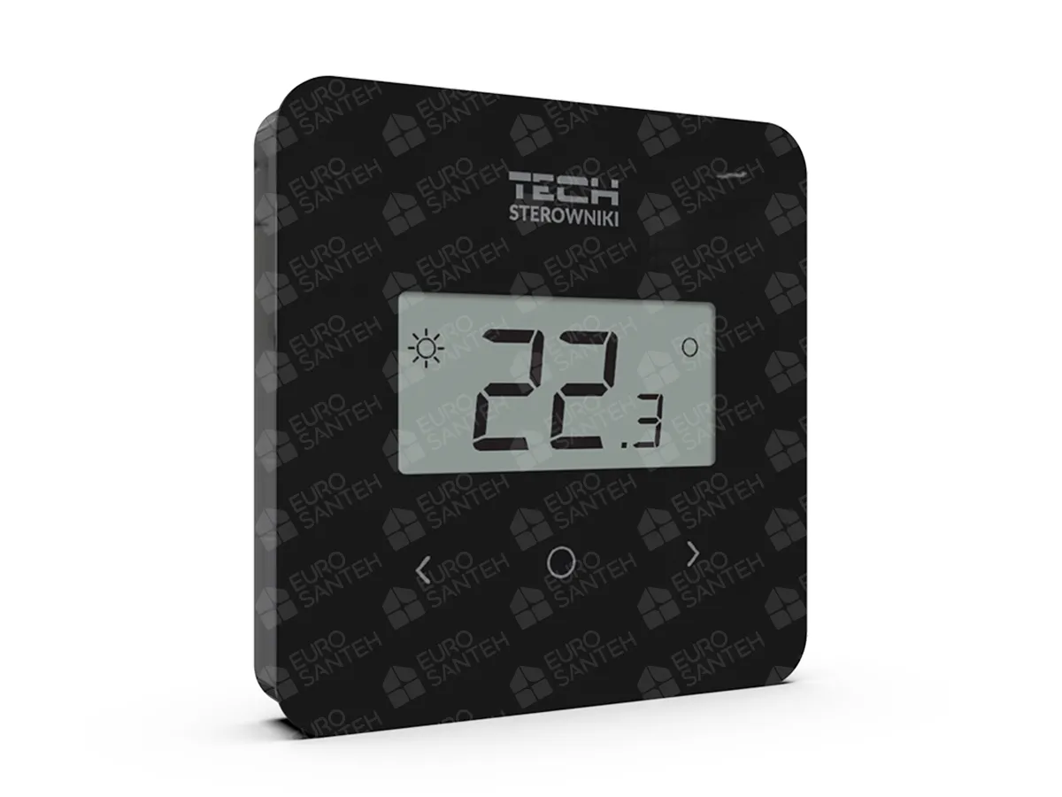 Termostat de cameră programabil fără fir cu ciclu săptămânal Tech EU T-2.2 (negru), vedere din dreapta