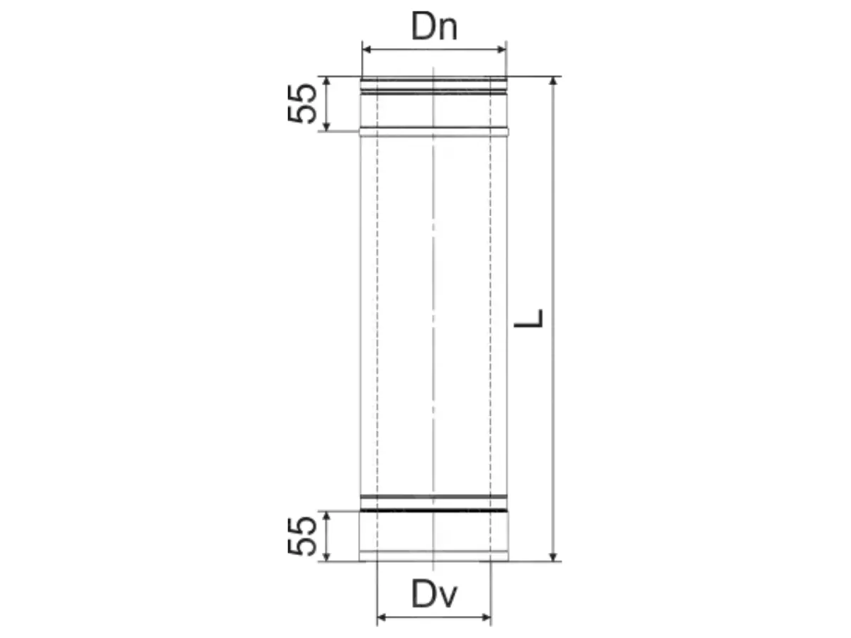 Teava L-1000 mm (inox 430/304) izolata pentru cos de fum CORAX Ø 160-240 mm (inox 430/304) 