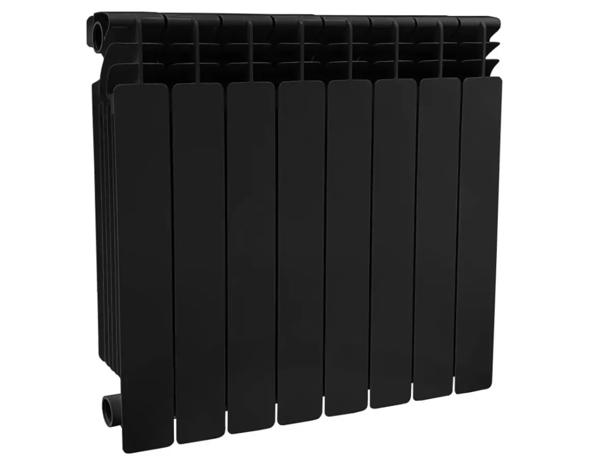 Poza radiator bimetal negru din partea dreapta