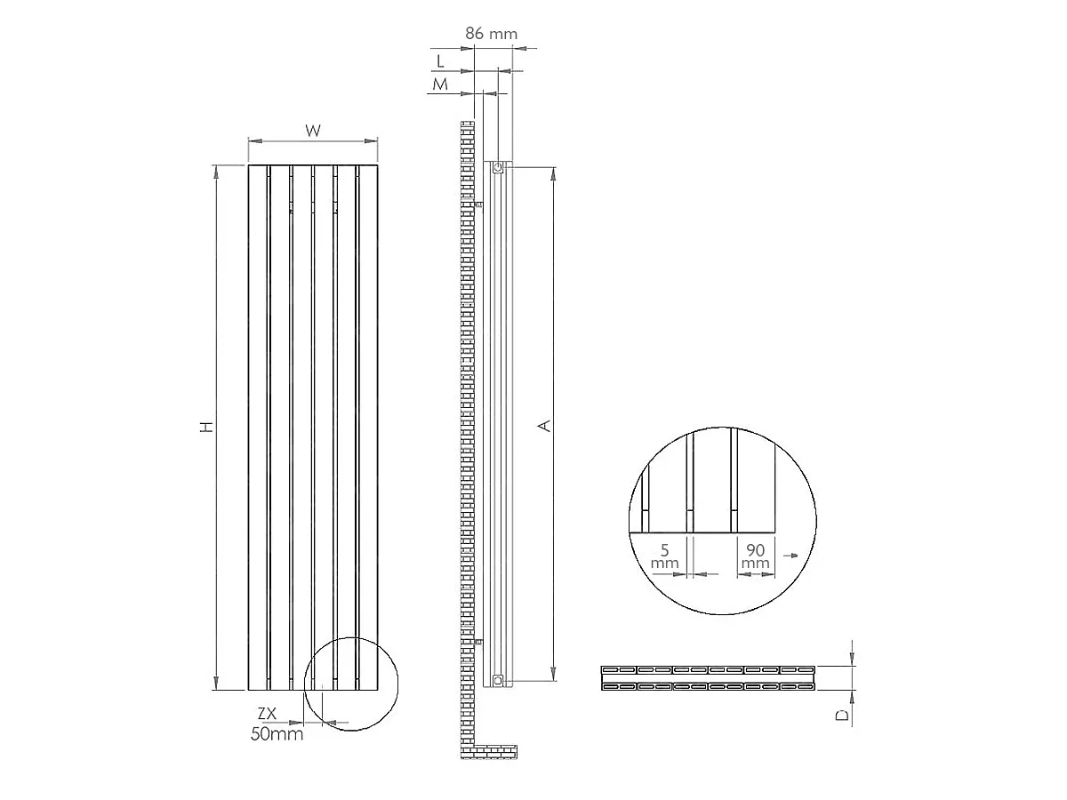 Dimensions of the LOJIMAX KALSEDON DOUBLE designer radiator