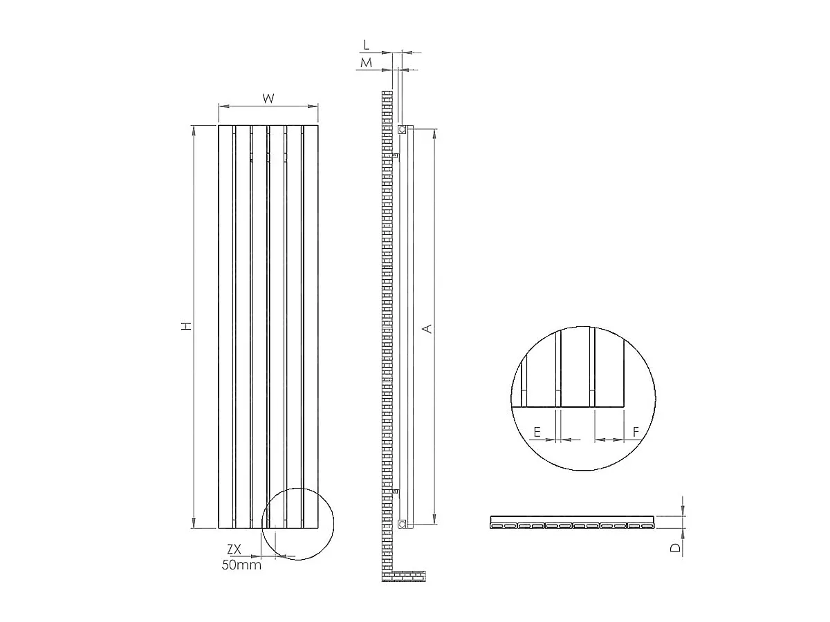 Dimensions of the LOJIMAX VOLE designer radiator