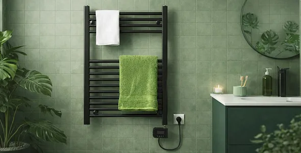 Electric heated towel rail installation with safe connection